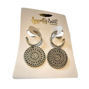 Spunky Soul Handmade Silver Hoop Dangle Medallion Bohemian Earrings